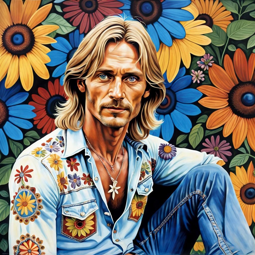Handsome Hippie at Woodstock in Photorealistic Style