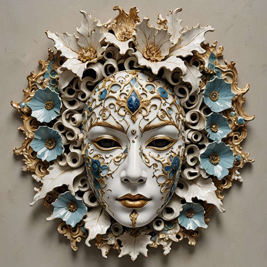 Serene Face Revealed Beneath Shattered Rococo Mask