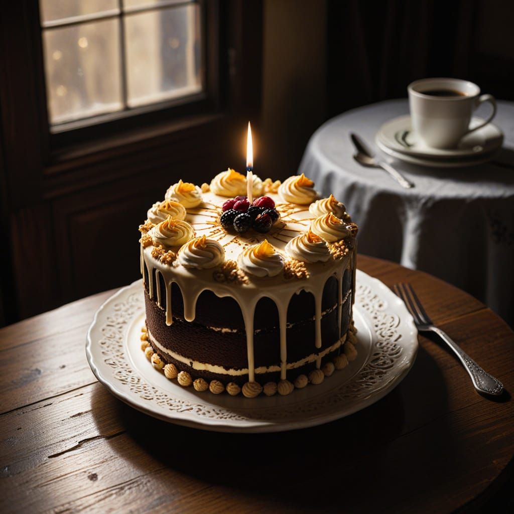 Classic Sepia Still Life of Mini Cake in Film Noir Style