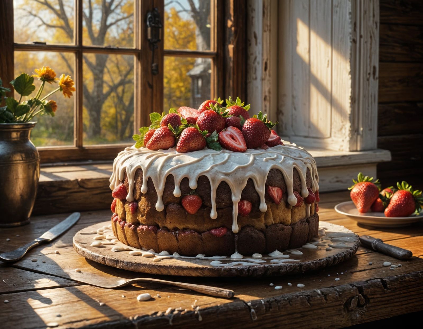 Decadent Strawberry Pound Cake in Warm Spring Light