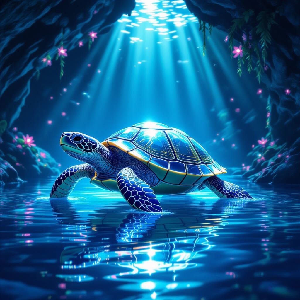 Crystal Turtle in Luminous Cavern Digital Matte Painting