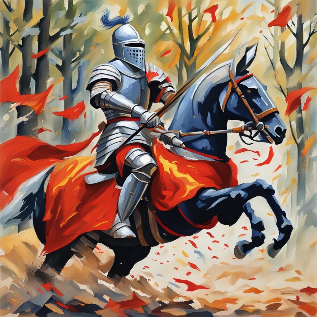 Knight Blocks Attack in Detailed Gouache Painting