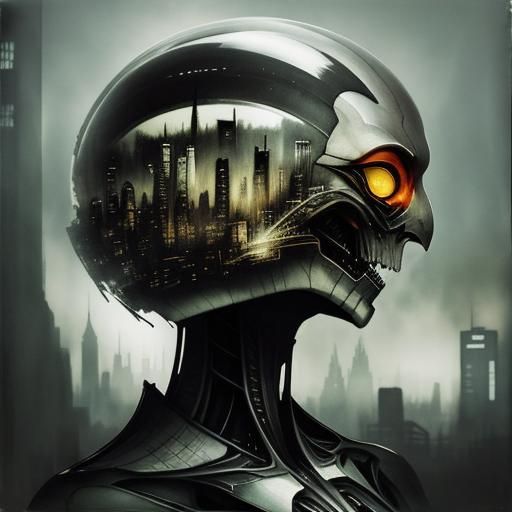 Surreal Double Exposure: Alien and Dystopian Cityscape