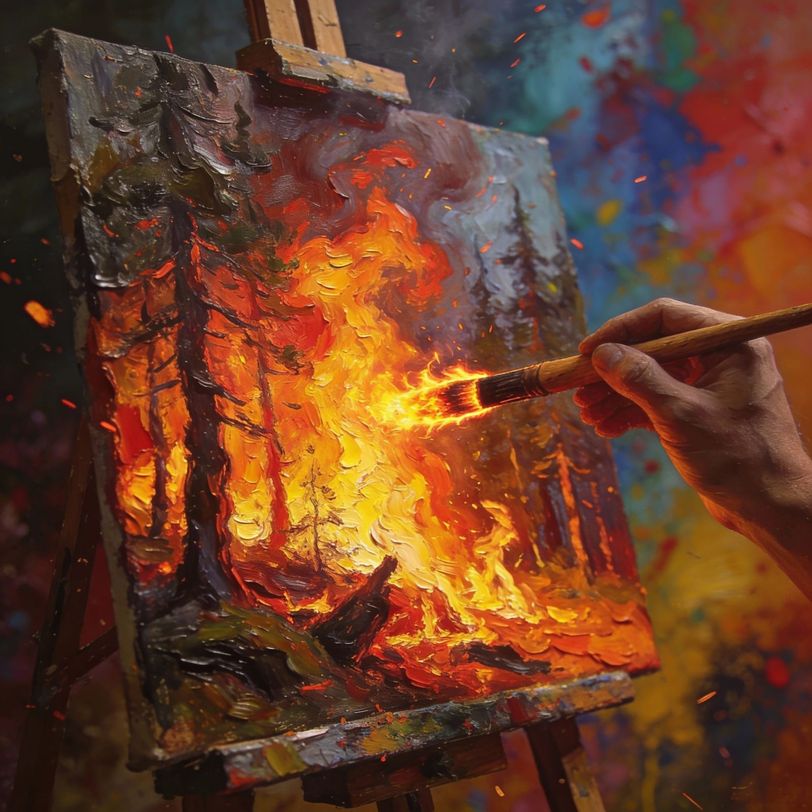 Artist Captures Forest Fire with Flaming Brush