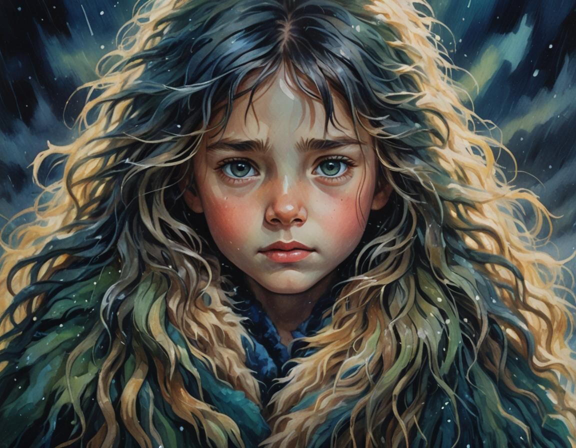 Child and Magical Animal in Storm, Street Art