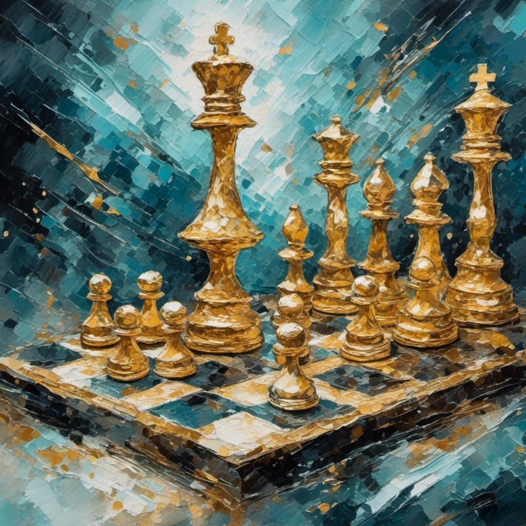Chess Game in Gouache Style Watercolor