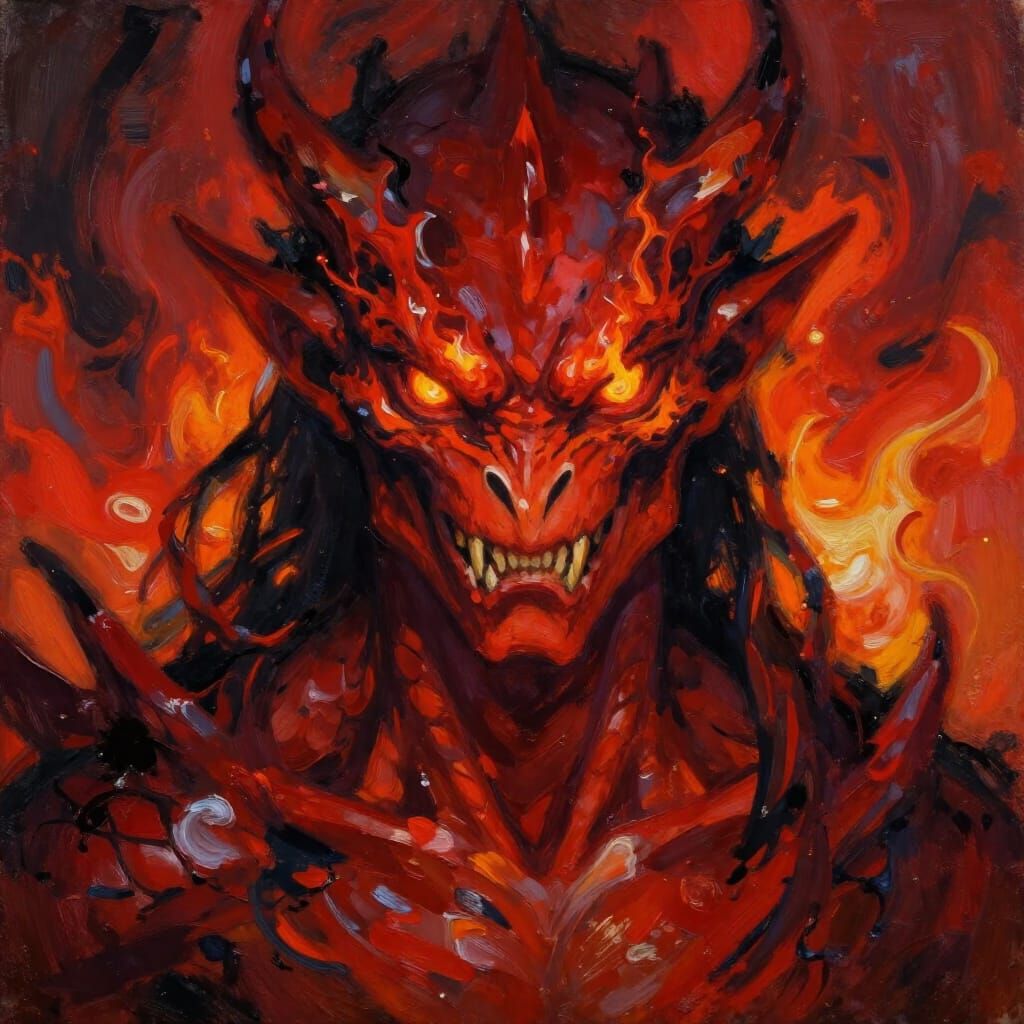 Expressionist Dragonborn Portrait with Fiery Red Palette