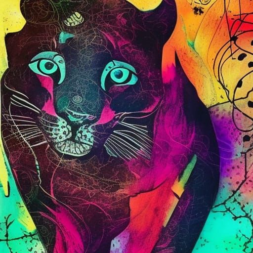 Panther Collage in Mixed Media Technique
