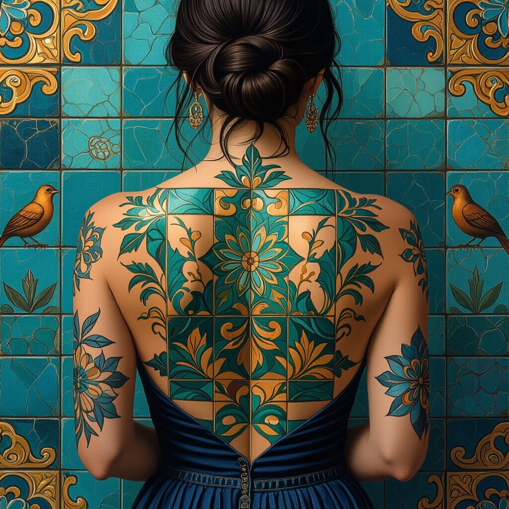 Azulejos Tattoo Design in a Matte Painting Style