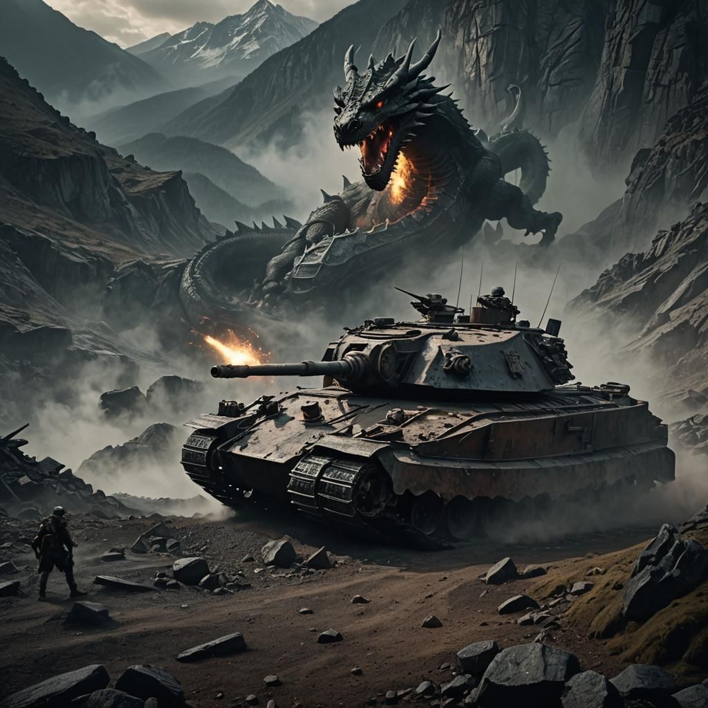 Epic Dragon Crushes Tank in Cinematic Mountain Battle
