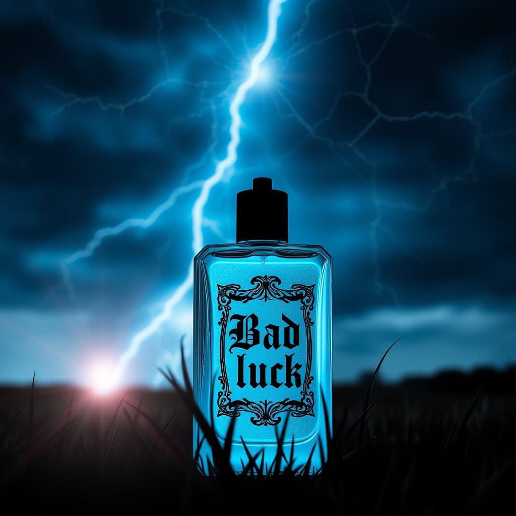 Eerie Perfume Bottle Under a Thundery Sky