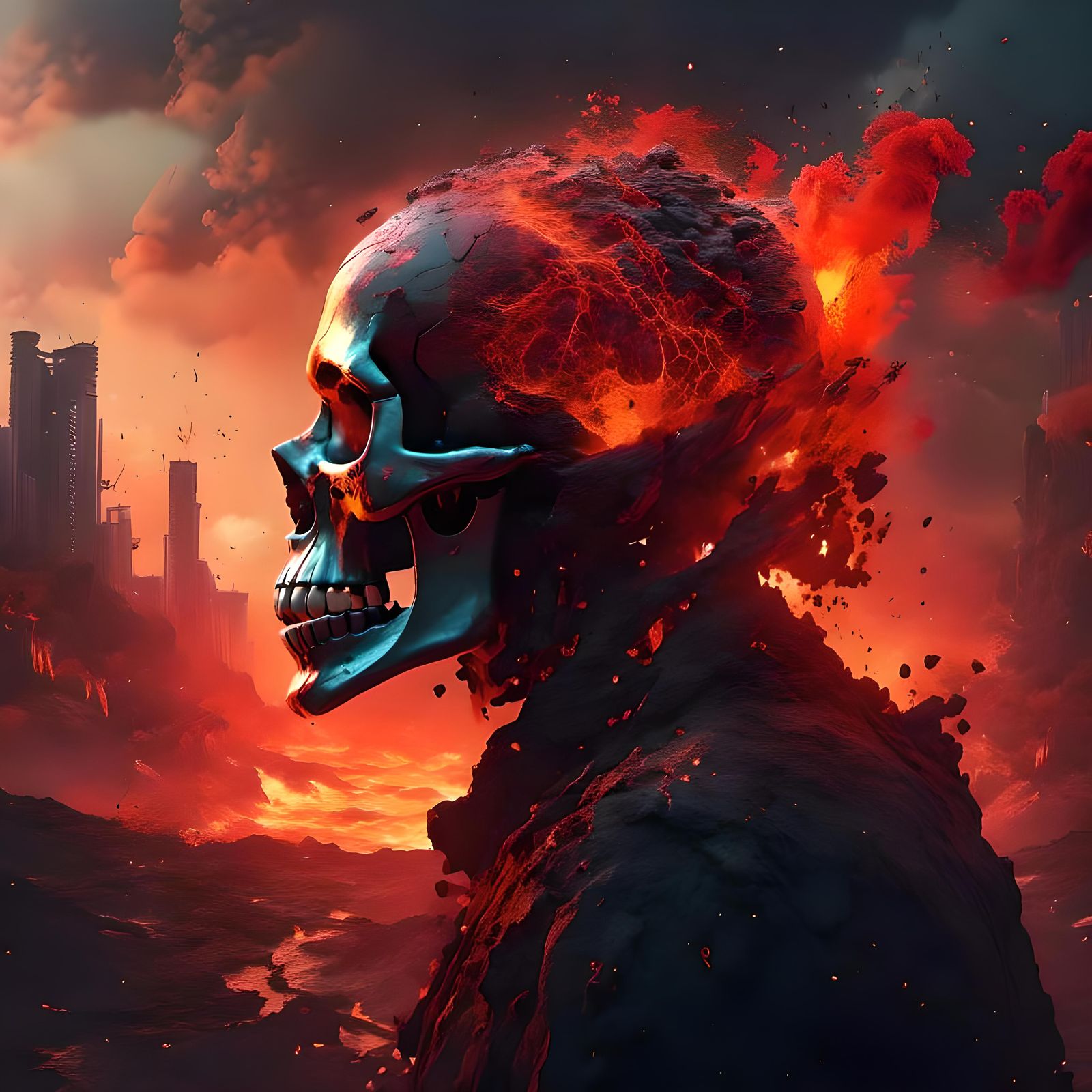 <lora:Muted Rainbow:1.0> A red  skull with volcano lava and ...