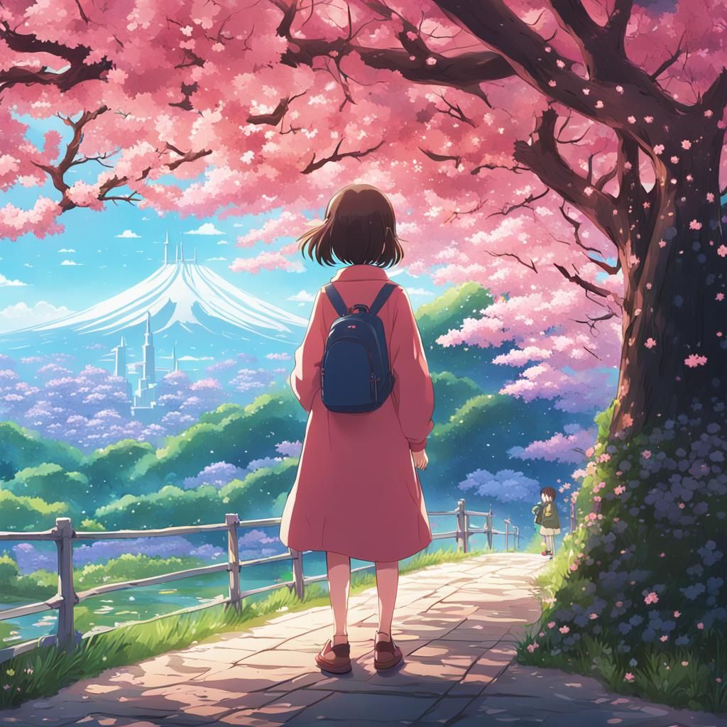 Spider-Girl in Cherry Blossom Anime Style