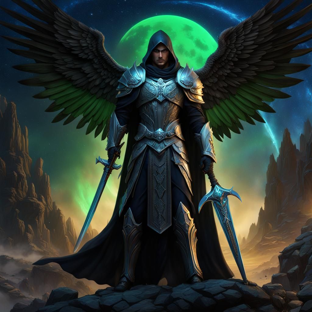 Aasimar Paladin with Skeletal Wings, Digital Art