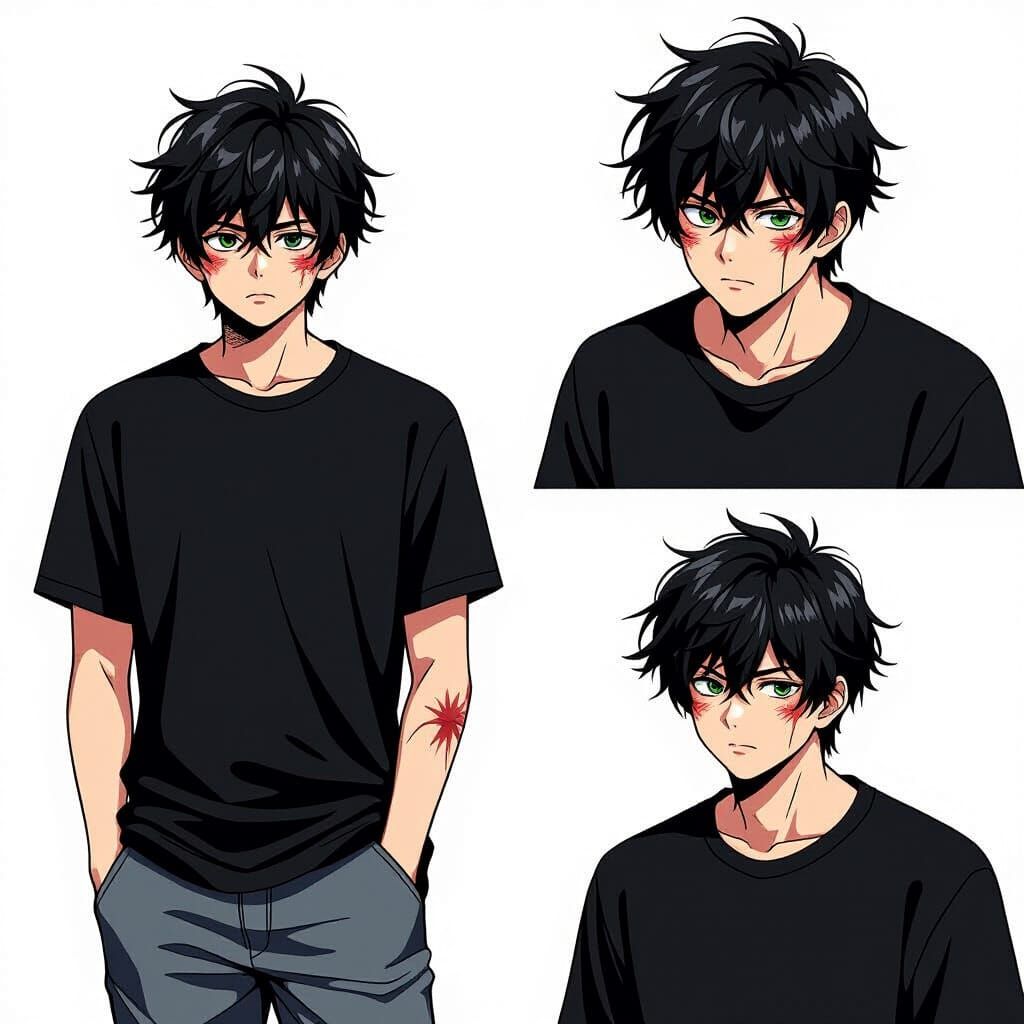 Anime Key Visual: Bruised Character with Messy Hair