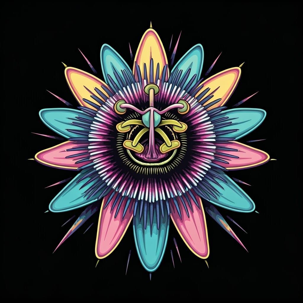 Glowing Zombie Passion Fruit Flower in 8-Bit Pixel Art Style