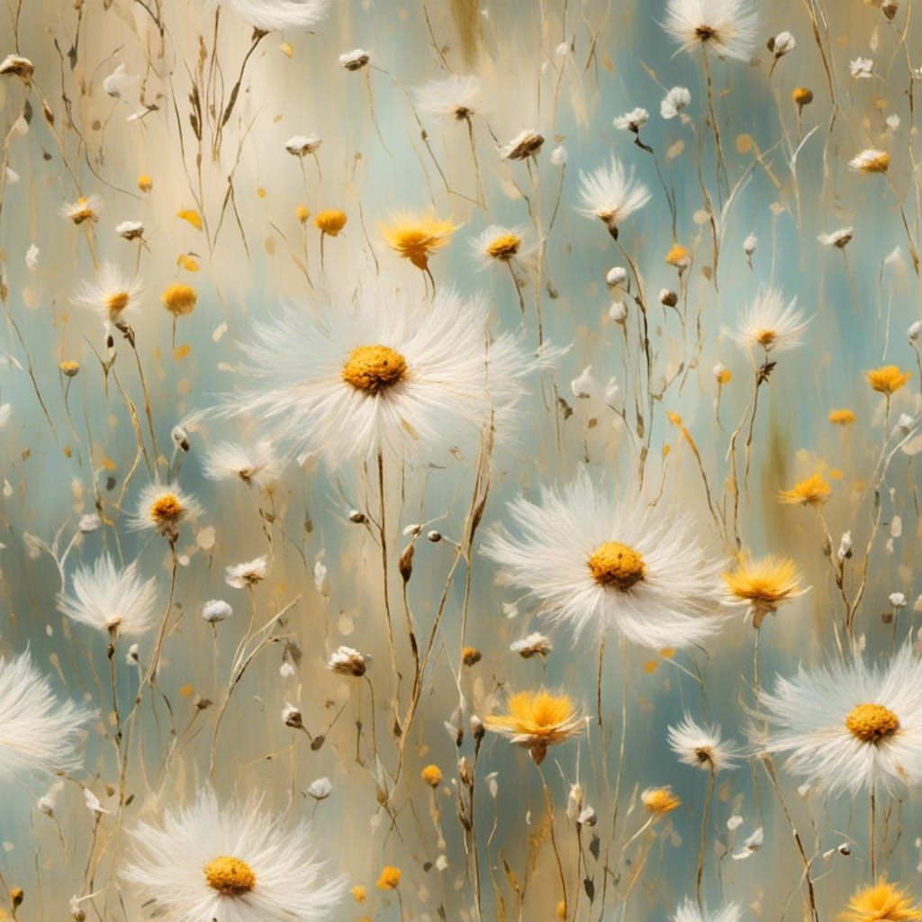 Impressionistic Wildflowers Swaying in Sunny Meadow