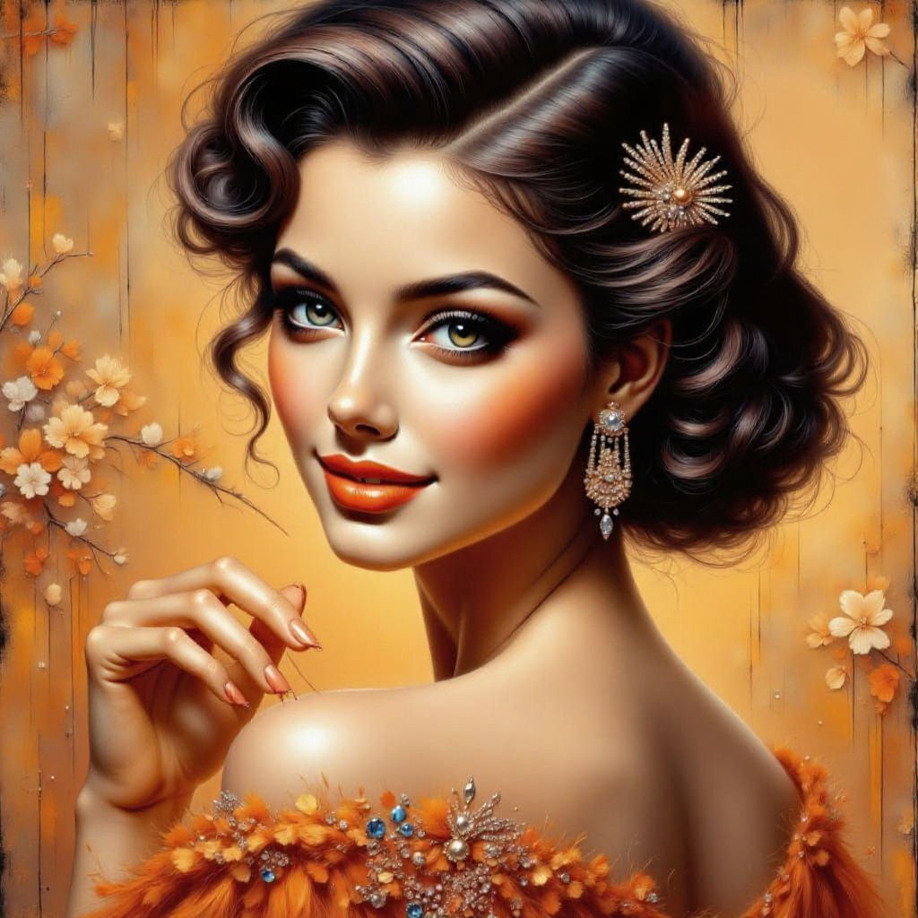 Retro Glamour Beauty with Jeweled Barrettes