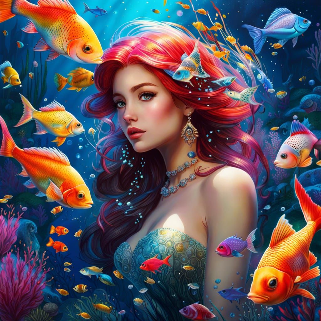 Princess Ariel Portrait in Surreal Underwater Scene