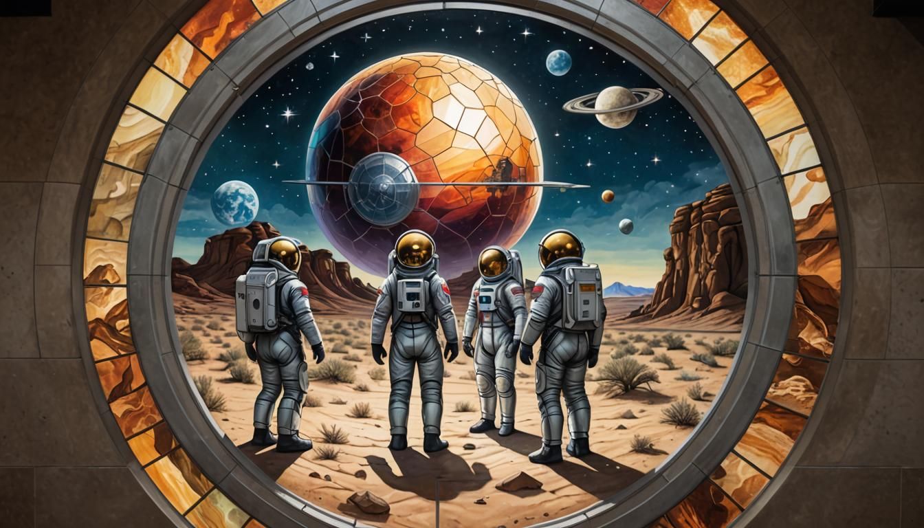 Stained Glass Spacecraft Landing on Desert Planet