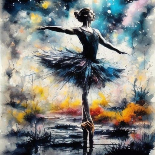 Fantasy Fairy Dancing on Ice with Water Painting Style