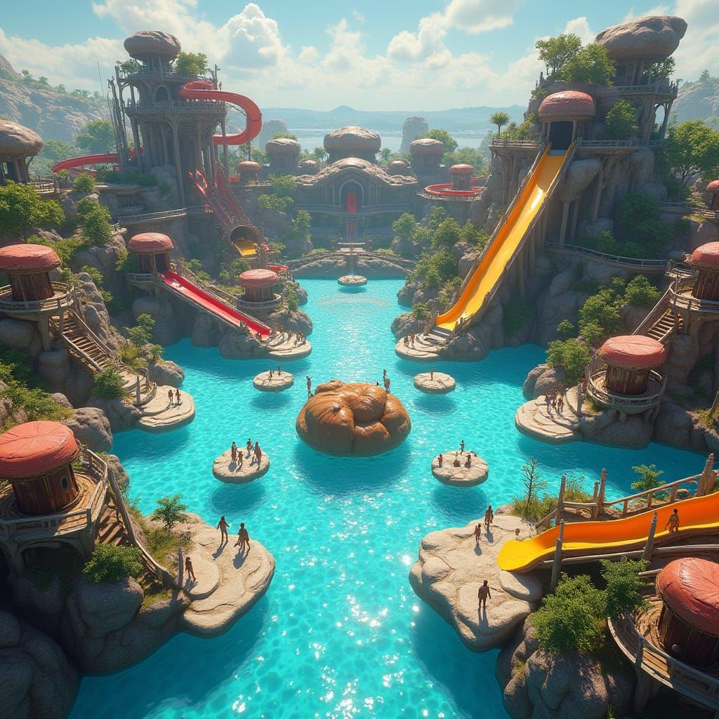 Vibrant Water Park Arena in Sci-Fi Concept Art Style