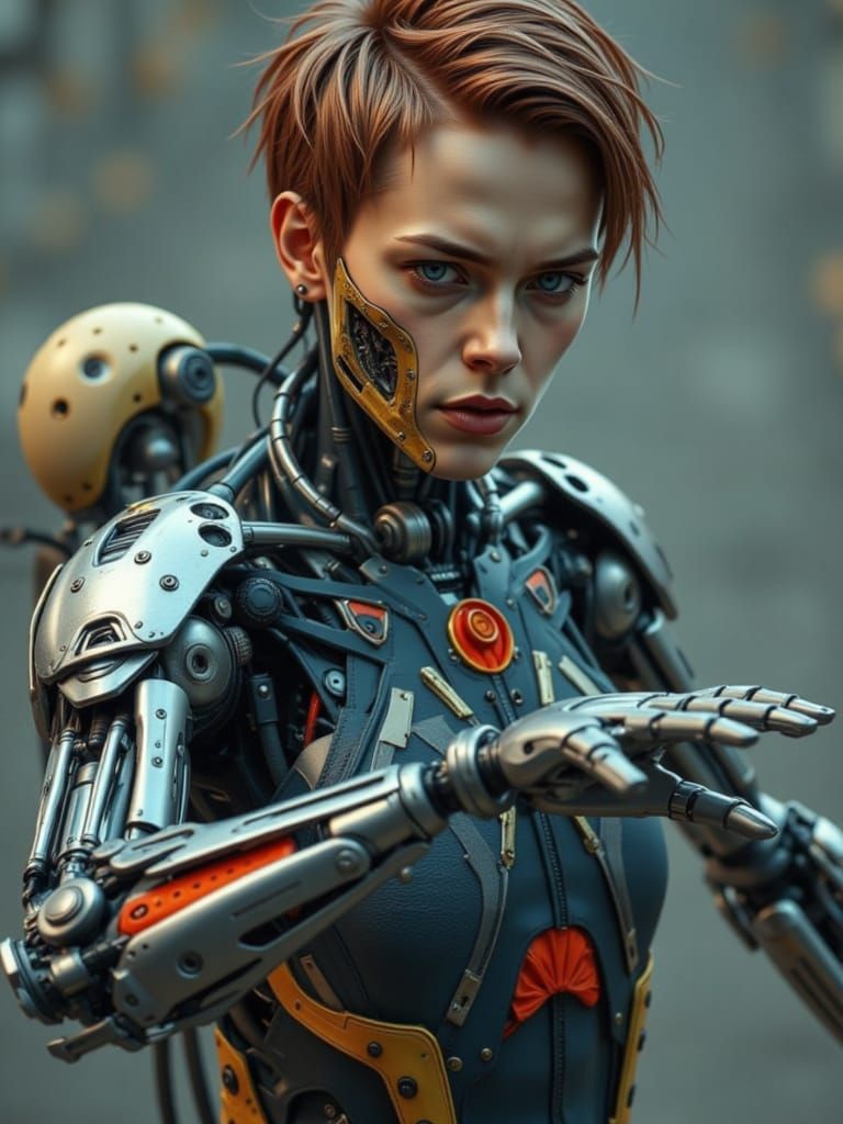 Biopunk Cyborg with Mechanical Implants