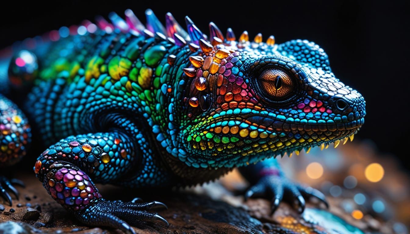 Beaded Lizard in Alcohol Ink Macro Photography
