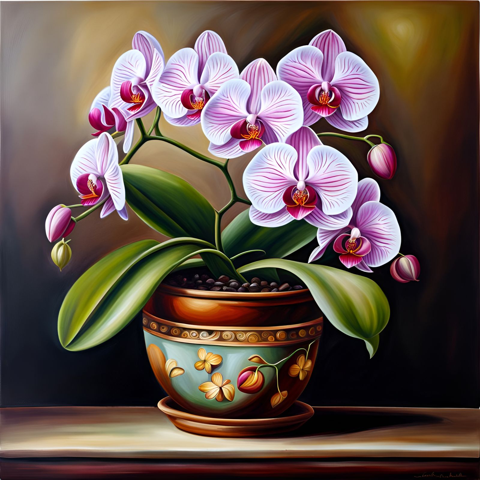 Realistic Oil Painting of a Phalaenopsis Orchid