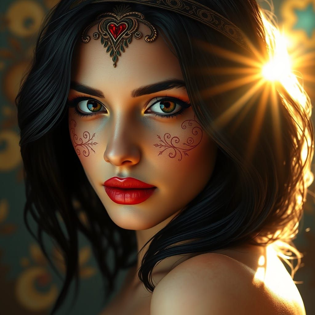 Breathtaking Woman in Radiant Light, Art Nouveau Style