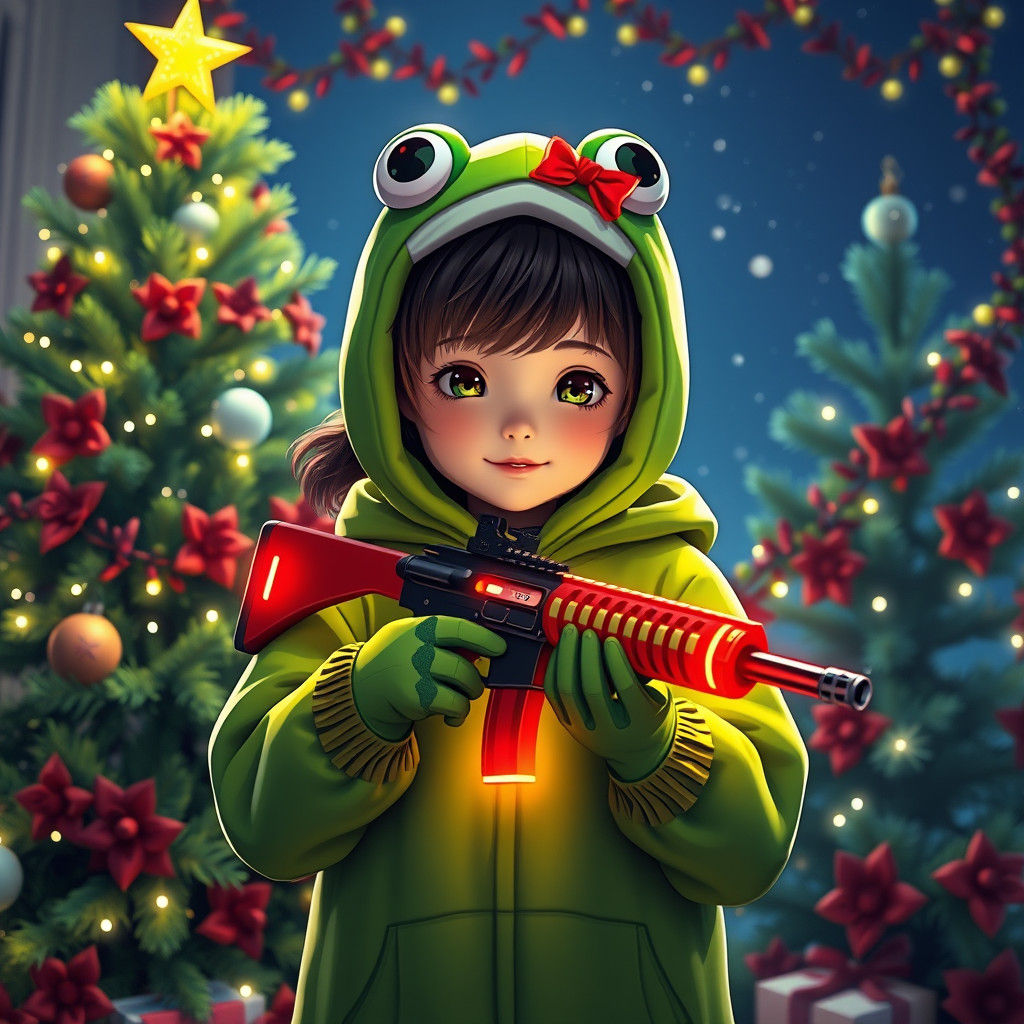 Anime Girl in Frog Suit with Neon M415