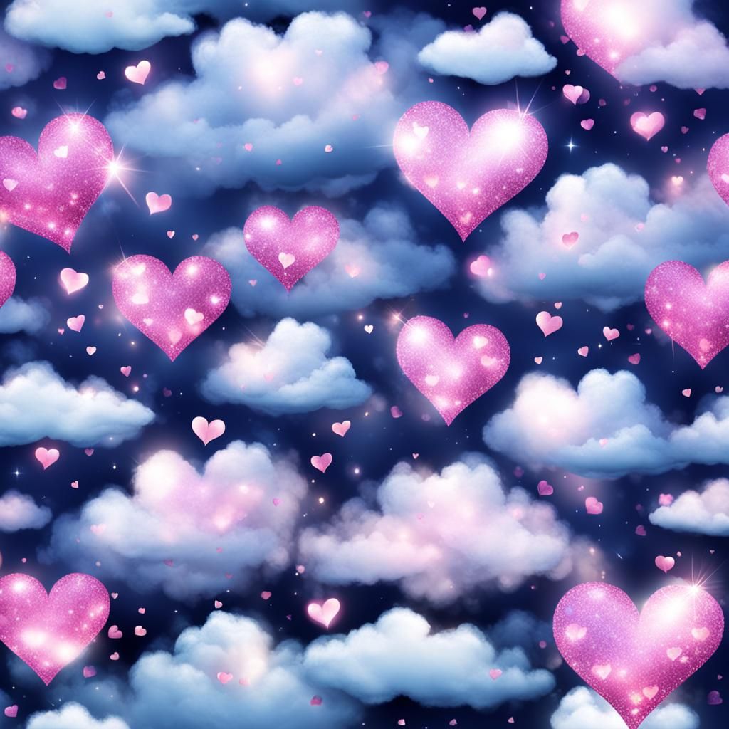 Hearts in the Clouds with Glittering Light