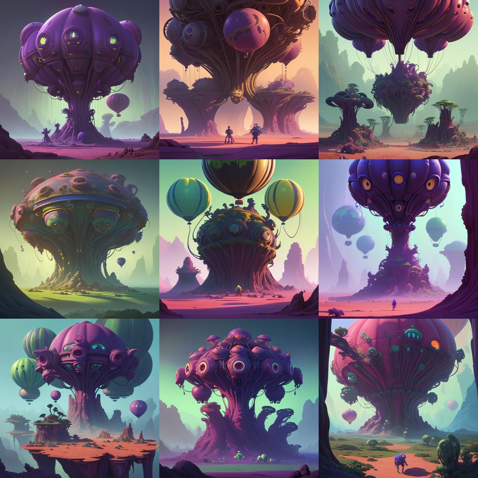 Exotic Alien World with Balloon Plants and Octopedal Creatur...