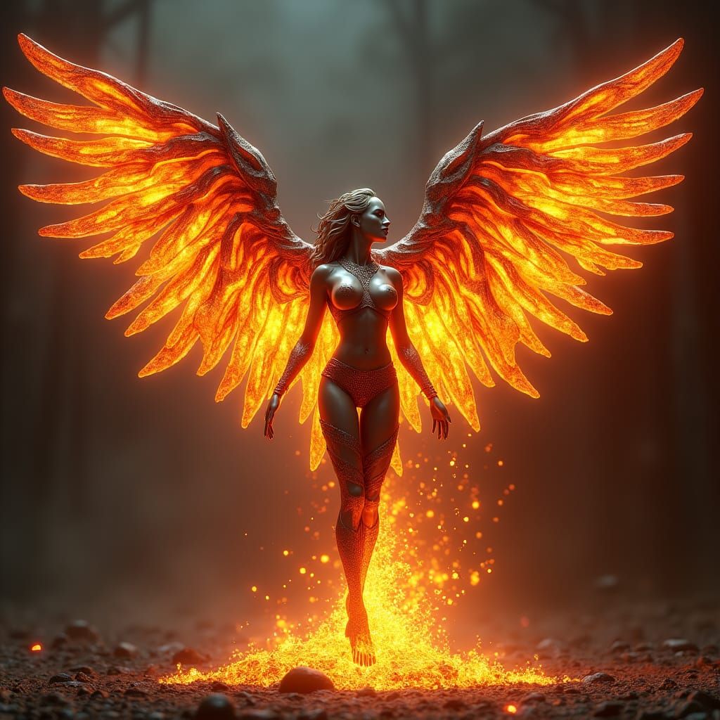 Molten Metal Goddess Erupting in Fiery Sparks