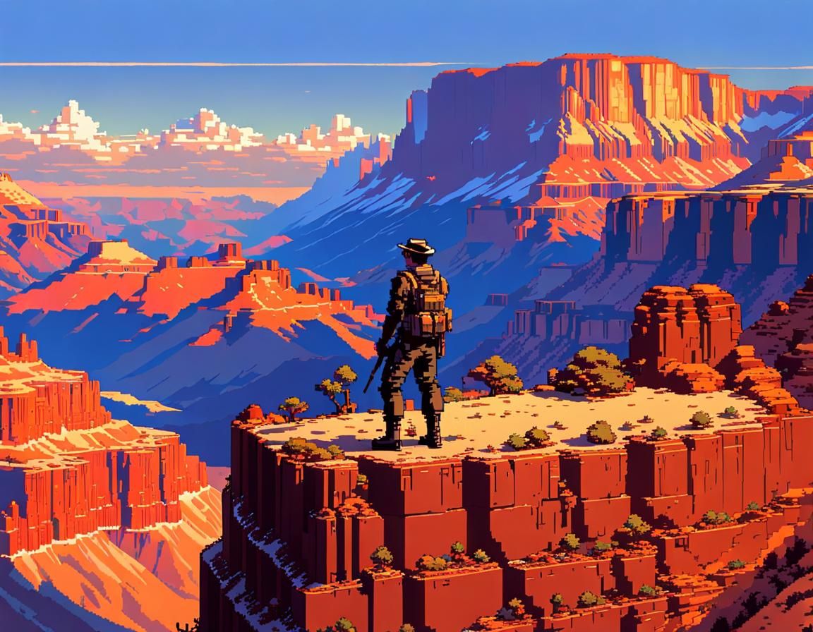 Pixel Art Canyon Scene in Satoshi Kon Style