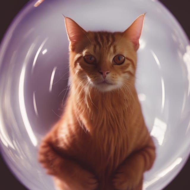Ginger Tabby Cat Inside Floating Bubble, Digital Art