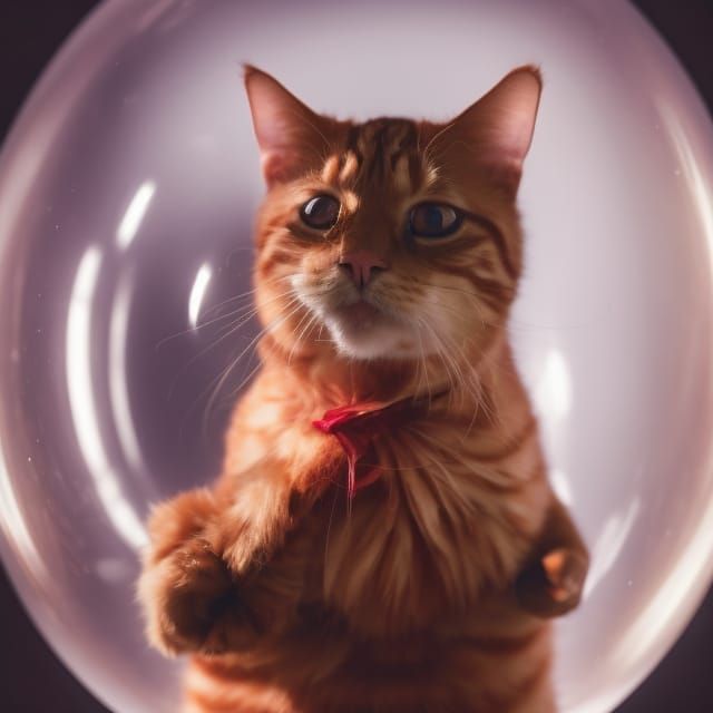 Ginger Tabby Cat in Floating Bubble, Surreal Photo
