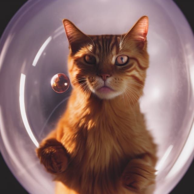 Ginger Tabby Cat in a Floating Bubble