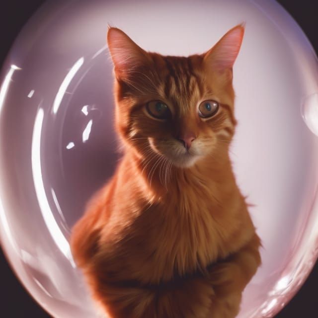 Ginger Tabby Cat in Floating Bubble, Hyperdetailed