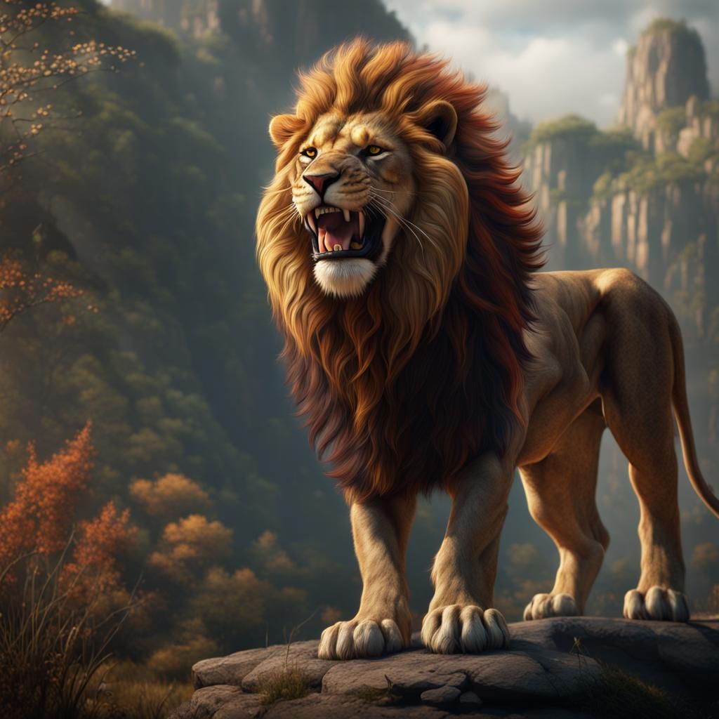 Laughing Lion in Detailed Matte Painting