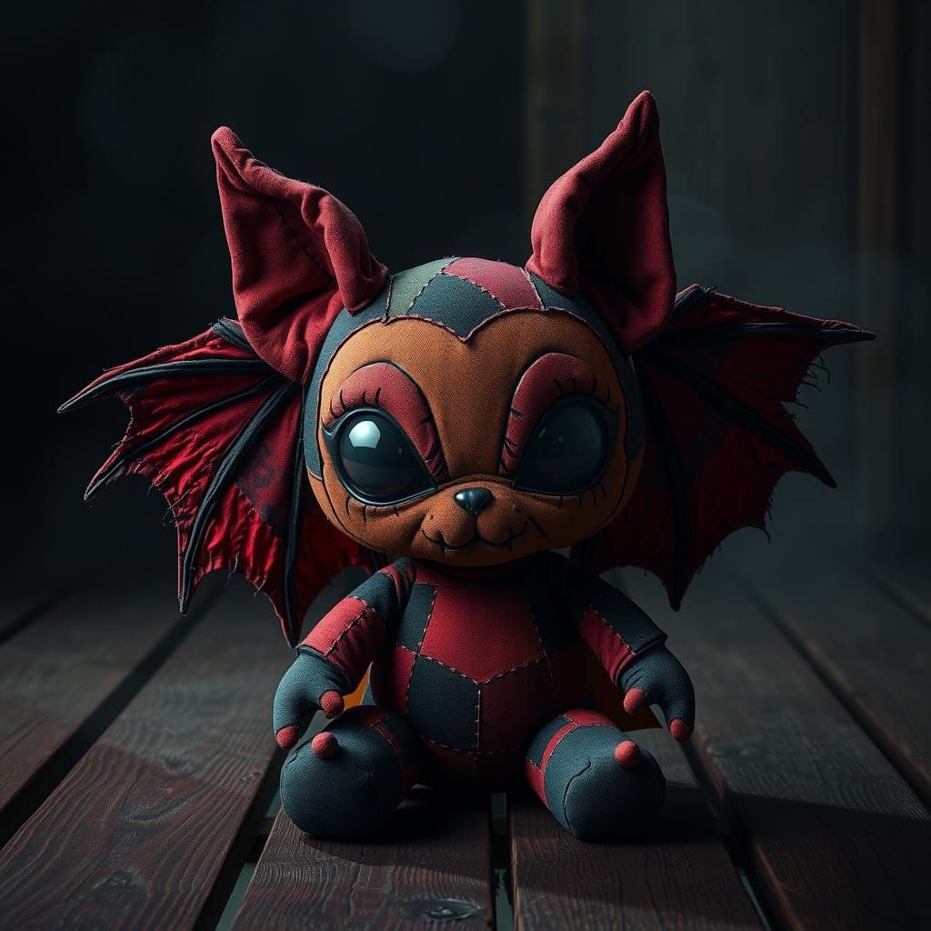 Creepy Cute Evil Stuffed Animal with Bat Wings