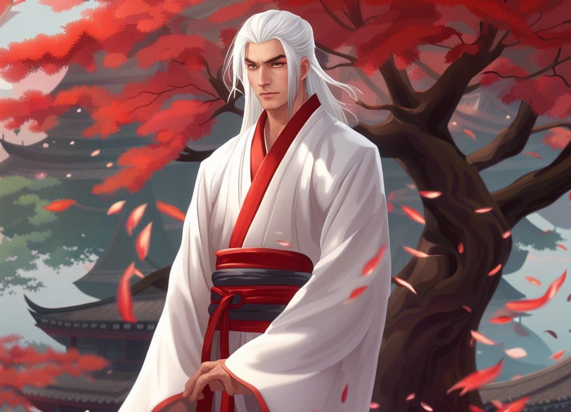 Handsome Mage in Asian Cultivator Robes at Sunrise