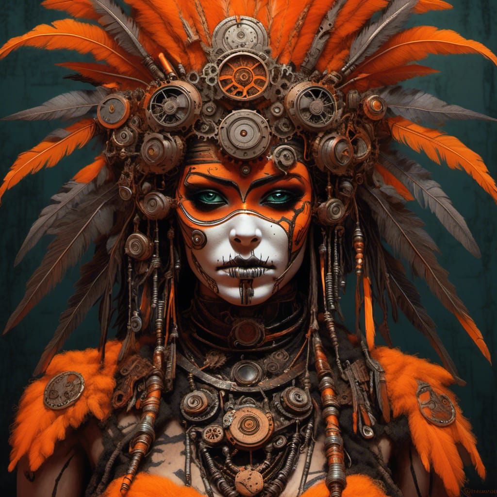 Steampunk Voodoo Native American Spirit Warrior in Orange