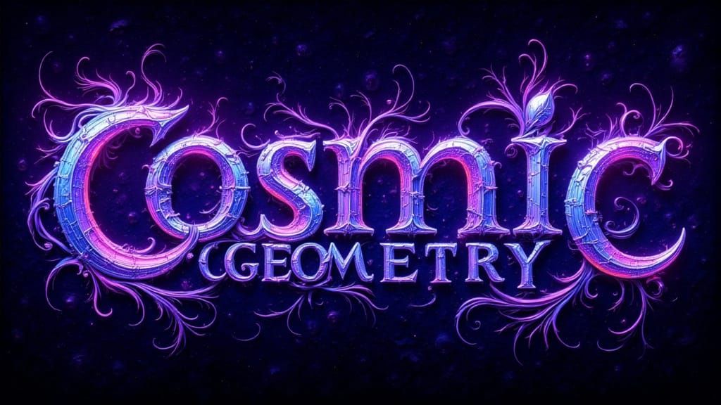 Glowing 'Cosmic Geometry' Letters in Neon Futuristic Style