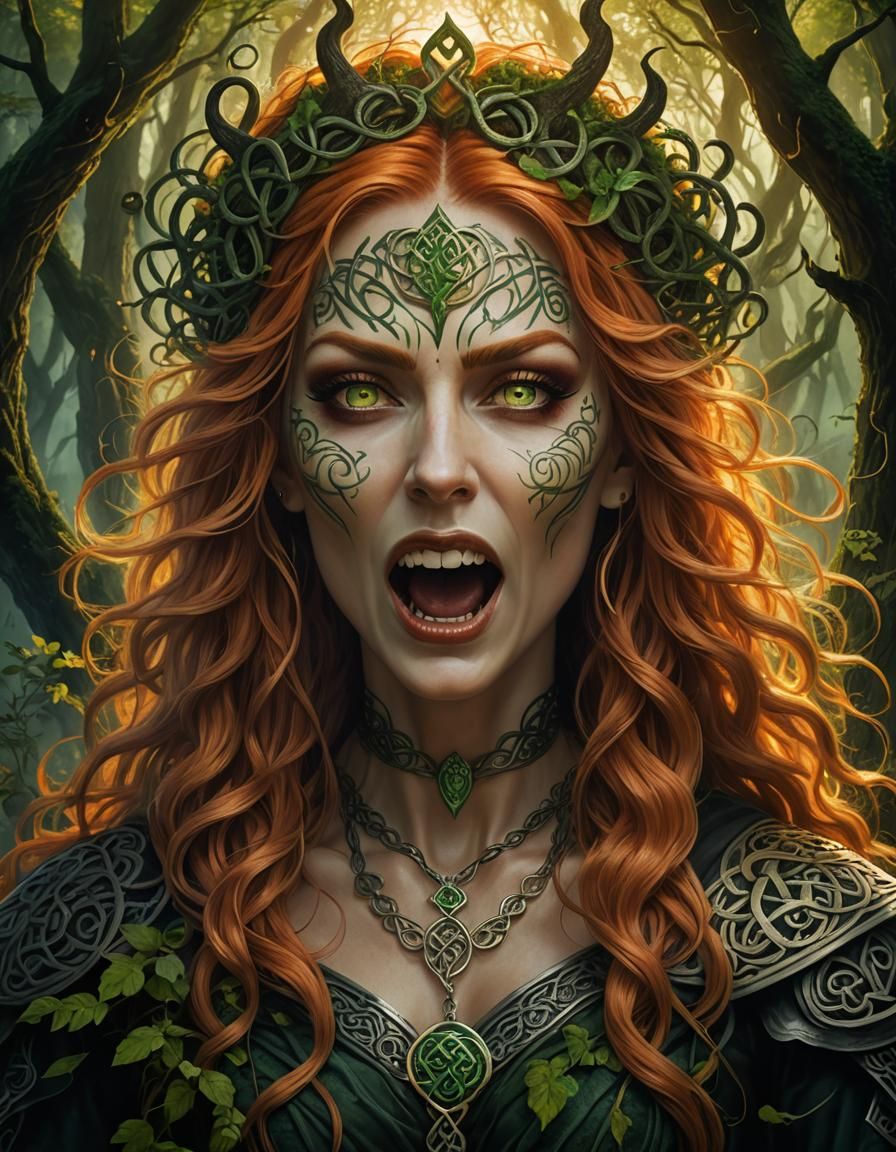 Celtic Banshee Portrait in a Misty Forest