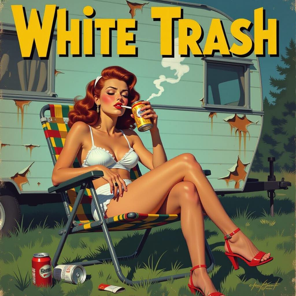 Vintage Magazine Cover Art: Pin-Up in a Trailer