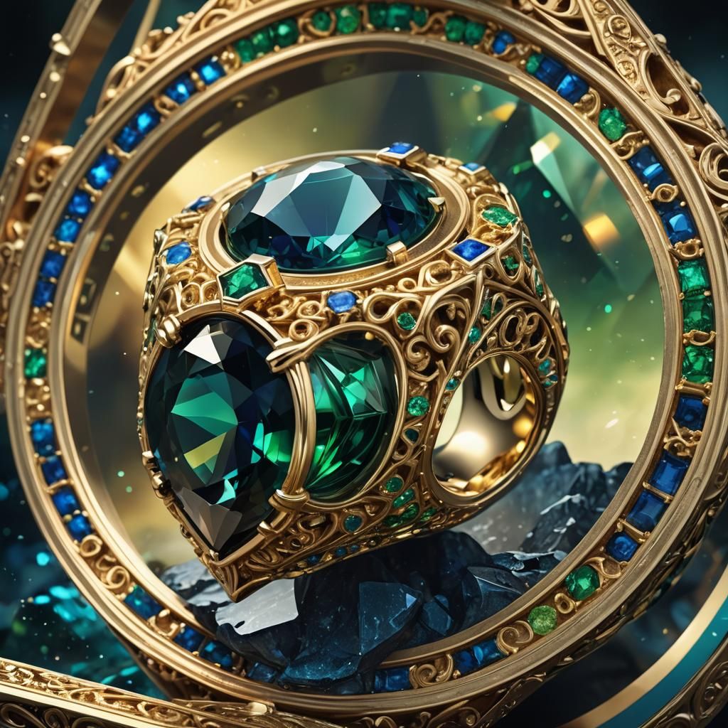 Gold Ring with Spinning Tetrahedron Stone