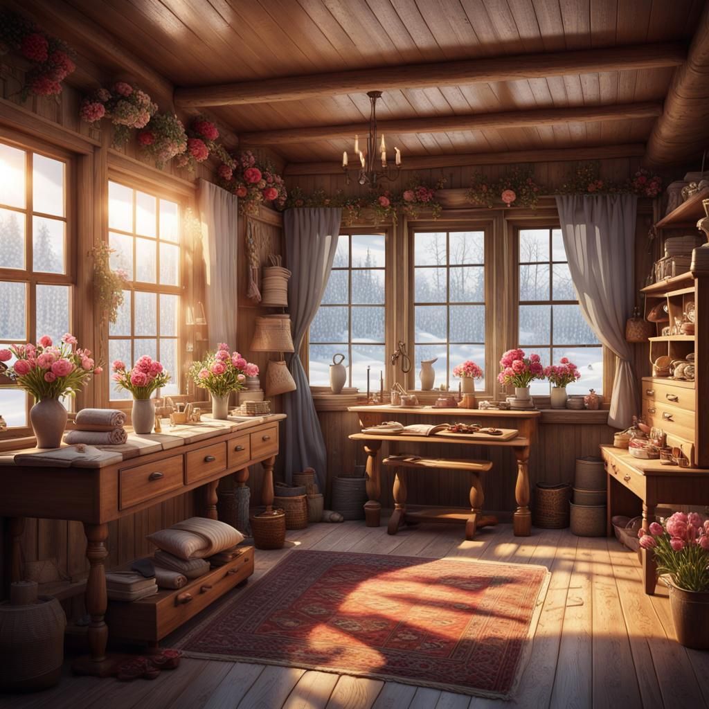 Inviting Dressmaker's Shop Interior in Solarpunk Style