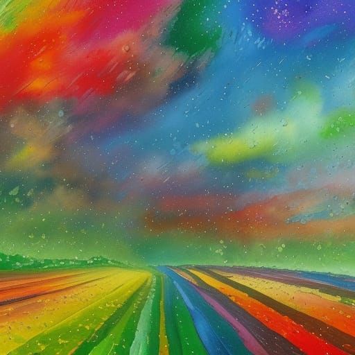 Rainbow Rain in Gouache Style
