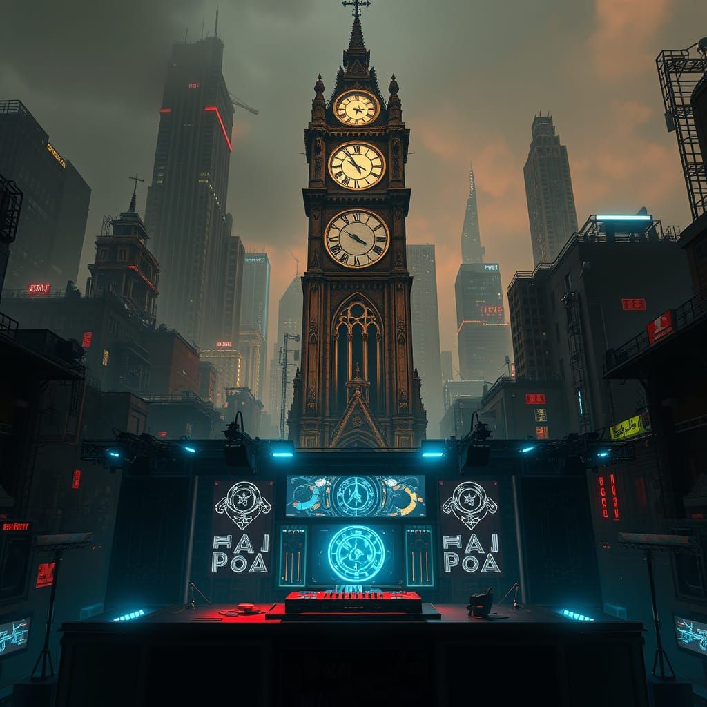 Dark Cyberpunk Cityscape at Sunset